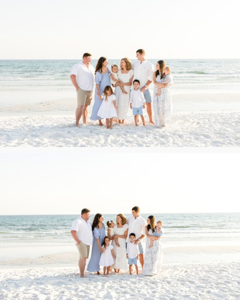 Extended family standing together on the beach during a 30A family photography session.
